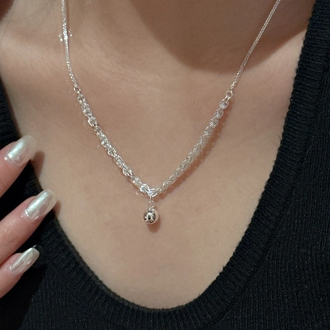 925 Sterlingsilber Minimalistische Kugel Anhänger Halskette Für Damen Vintage Geflochtene Kette Glänzende Schlüsselbeinkette