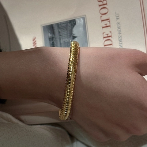 925 Sterling Silver Tubogas Elastic Bangle Minimalist Vintage Spiral Corrugated Bracelet For Women Fashion Jewelry Gift