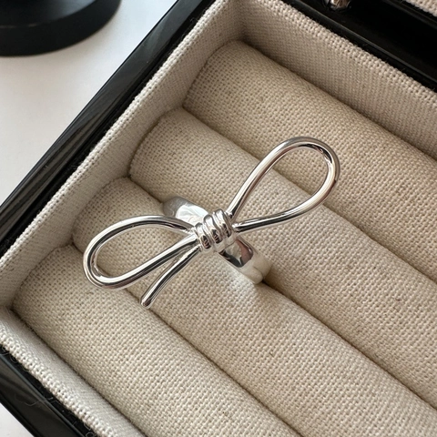 925 Sterlingsilber Schleife Offener Ring Für Damen Koreanischer Minimalismus Unregelmäßiges Design Verstellbarer Fingerring