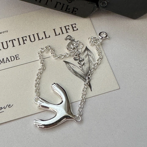 Bracciale con Ciondolo a Forma di Uccello in Argento Sterling S925 Bracciale a Catena a O Regolabile Minimalista Retrò Gioielli da Donna