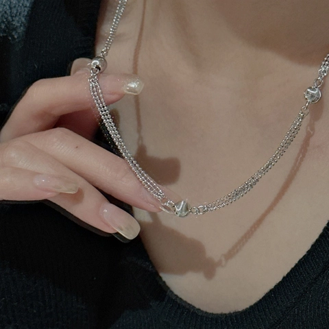 925 Sterlingsilber Dreilagige Perlenkette Für Damen Koreanischer Stil Minimalistische Gebürstete Kugeln Halskette Schmuck