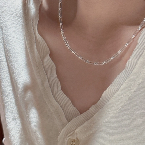 S925 Sterling Silber Weißer Kristall Verschluss Halskette Für Damen Retro Minimalistisch Geometrisch Klare Perlen Schlüsselbeinkette Schmuck