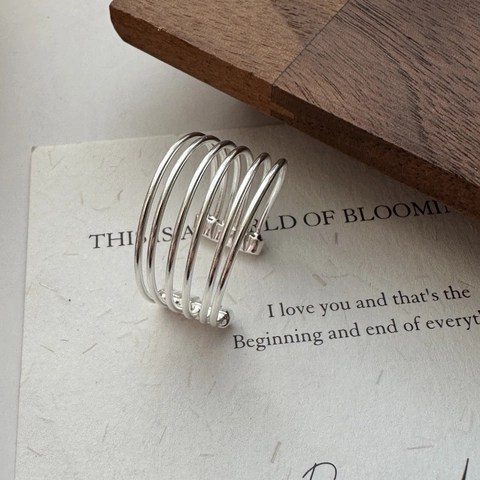 925 Sterling Silver Multi-layer Line Ring For Women Korean Niche Design Simple Retro Geometric Adjustable Open Finger Ring