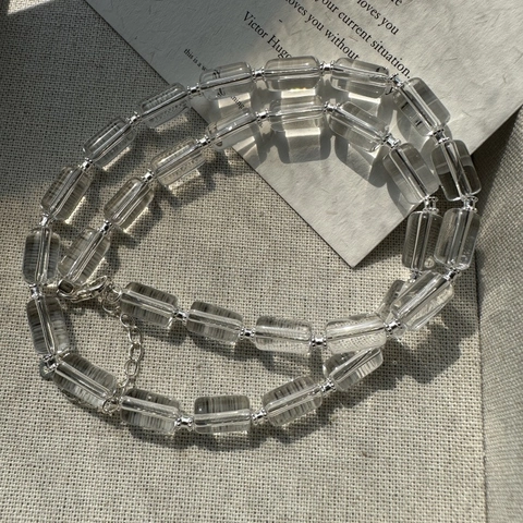 Collar de Plata de Ley S925 Con Cristal Blanco Para Mujer Diseño Coreano Vintage de Nicho Cadena de Clavícula de Cuentas Trasparentes