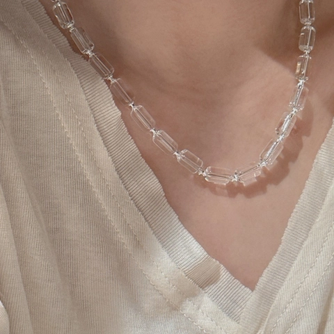 Collar de Plata de Ley S925 Con Cristal Blanco Para Mujer Diseño Coreano Vintage de Nicho Cadena de Clavícula de Cuentas Trasparentes