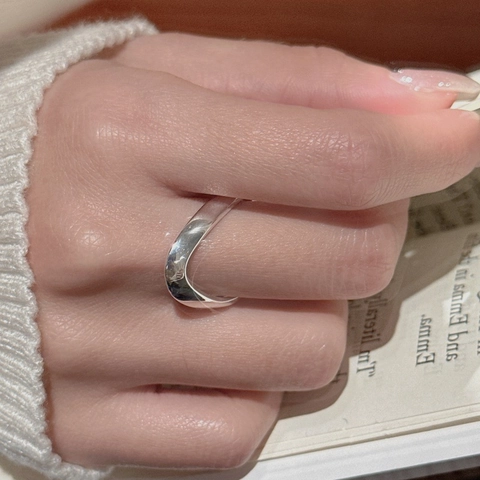 Anello a Forma di U Irregolare in Argento Sterling 925 per Donna Stile Metallo Liquido Minimalista Anello Regolabile