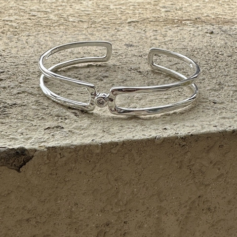 925 Sterlingsilber Armreif Für Damen Doppellagig Unregelmäßige Textur Strass Eingelegt Verstellbar Manschette Vintage Schmuck