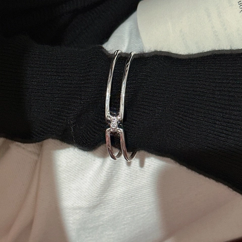 925 Sterlingsilber Armreif Für Damen Doppellagig Unregelmäßige Textur Strass Eingelegt Verstellbar Manschette Vintage Schmuck