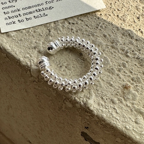 S925 Sterling Silver Beaded Open Ring For Women Vintage Minimalist Adjustable Finger Ring Korean Style Individual Jewelry