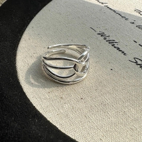 925 Sterling Silver Multi Layer Intertwined Open Ring For Women Vintage Minimalist Geometric Adjustable Finger Jewelry