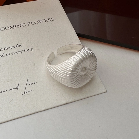 S925 Sterling Silver Adjustable Open Ring Korean Style Radial Sunburst Texture Matte Frosted Finger Ring Women Jewelry
