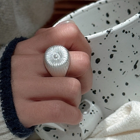 S925 Sterling Silver Adjustable Open Ring Korean Style Radial Sunburst Texture Matte Frosted Finger Ring Women Jewelry