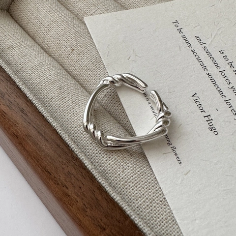 Minimalist 925 Sterling Silver Twisted Knot Open Ring For Women Vintage Korean Style Adjustable Braided Metal Finger Ring Jewelry