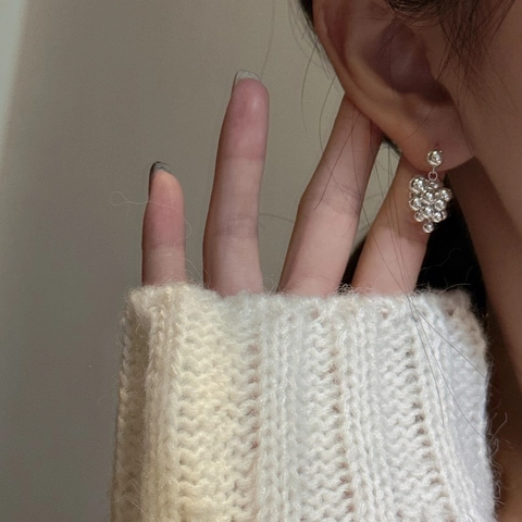 Orecchini a Bottone in Argento Sterling S925 a Grappolo d'Uva per Donna Vintage Minimalisti Geometrici Orecchini di Perline