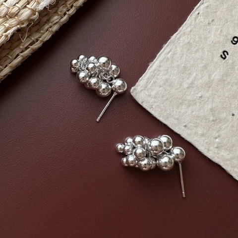 Orecchini a Bottone in Argento Sterling S925 a Grappolo d'Uva per Donna Vintage Minimalisti Geometrici Orecchini di Perline