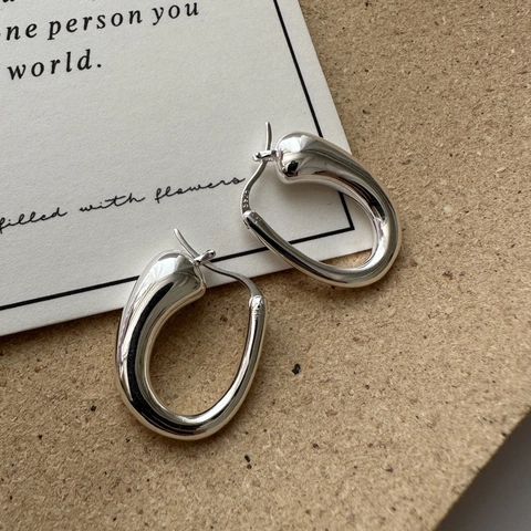 925 Argento Sterling Orecchini a Cerchio a U per Donna Minimalista Stile Metallo Liquido Irregolare Geometrico Gioielli