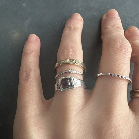 S925 Sterling Silver Irregular Textured Thin Ring For Women Vintage Distressed Minimalist Zirconia Handcrafted Finger Ring Jewelry
