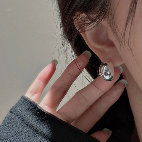 Pendientes de Botón de Plata de Ley 925 para Mujer Ovalados Geométricos Pulidos Superficie de Espejo Estilo Vintage Joyería de Moda Coreana