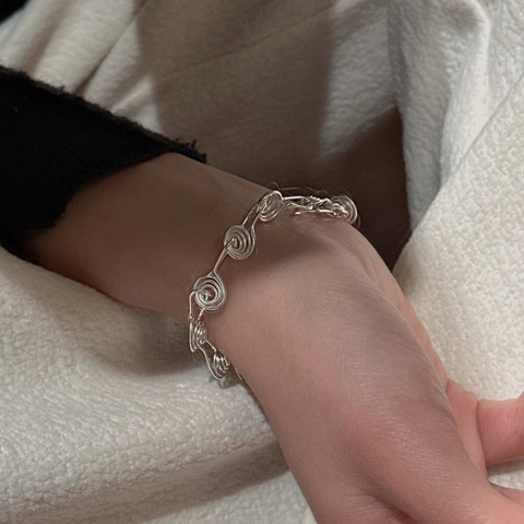 925 Sterlingsilber Gedrehter Draht Spiral Armband Für Damen Handgemachte Minimalistische Geometrische Handkette Schmuck Geschenk
