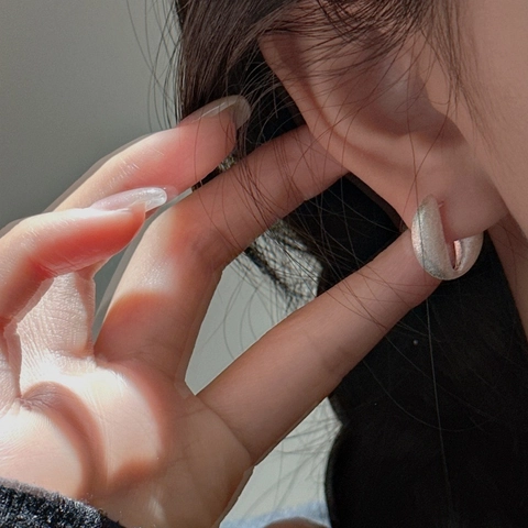 925 Argento Sterling Minimalista Opaco Spazzolato Orecchini a C Geometrici Irregolari Orecchini a Bottone Donna Gioielli