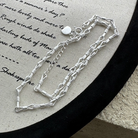 925 Sterling Silver Knot Necklace For Women Vintage Matte Geometric Clavicle Chain Minimalist Korean Design Jewelry Adjustable Chain