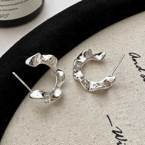 Pendientes de Aro con Ondas Irregulares de Plata de Ley 925 para Mujer Estilo Metal Líquido Joyería Minimalista Vintage