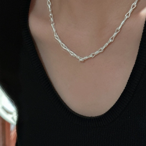 925 Sterling Silver Knot Necklace For Women Vintage Matte Geometric Clavicle Chain Minimalist Korean Design Jewelry Adjustable Chain