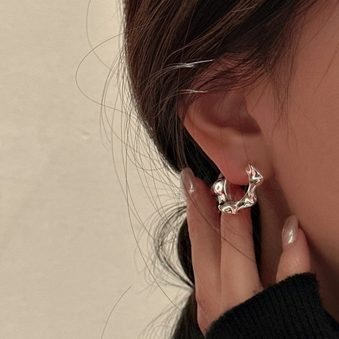 Pendientes de Aro con Ondas Irregulares de Plata de Ley 925 para Mujer Estilo Metal Líquido Joyería Minimalista Vintage