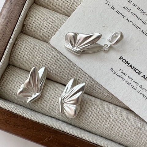 S925 Sterling Silver Butterfly Stud Earrings Minimalist Matte Frosted Finish Korean Niche Design Fashion Jewelry For Women