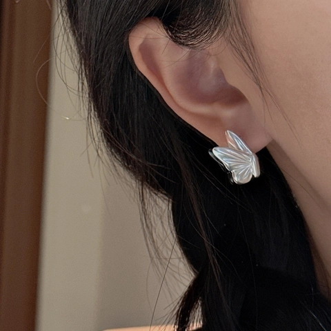 S925 Sterling Silver Butterfly Stud Earrings Minimalist Matte Frosted Finish Korean Niche Design Fashion Jewelry For Women