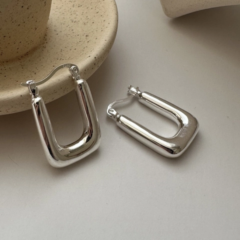Orecchini a Cerchio Rettangolari in Argento Sterling 925 da Donna Minimalisti Geometrici a Forma di U Gioielli in Stile Coreano