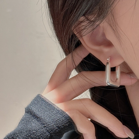 Orecchini a Cerchio Rettangolari in Argento Sterling 925 da Donna Minimalisti Geometrici a Forma di U Gioielli in Stile Coreano