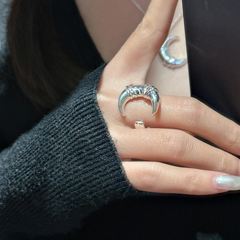S925 Sterlingsilber Geknoteter Mond Offener Ring Für Damen Minimalistischer Verstellbarer Geometrischer Knoten Fingerring Feiner Schmuck