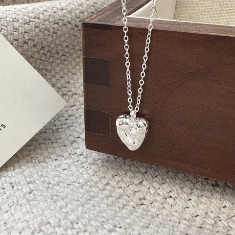925 Sterling Silver Heart Pendant Necklace Retro Hammered Texture Minimalist Korean Style Silver Clavicle Chain Jewelry For Women