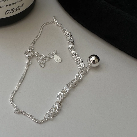 Minimalistisches S925 Sterlingsilber Armband Für Damen Einfache Polierte Kugel Anhänger Geflochtene Kette Koreanischer Stil