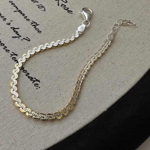 Bracciale Catena a Zucca Scintillante Importata Dall'Italia in Argento Sterling 925 Oro Argento Bicolore Gioielli di Moda Minimalisti