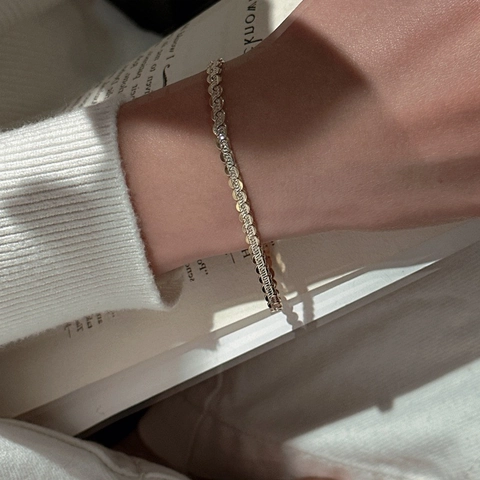 Bracciale Catena a Zucca Scintillante Importata Dall'Italia in Argento Sterling 925 Oro Argento Bicolore Gioielli di Moda Minimalisti