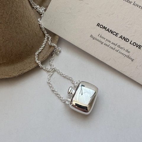 S925 Sterling Silver Flask Pendant Necklace For Women Retro Minimalist Geometric Clavicle Chain Korean Style INS Jewelry Gift