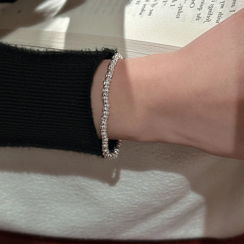 S925 Sterlingsilber Gerippte Perle Elastisches Armband Für Damen Minimalistisches Retro Design Perlen Stretch Armband Schmuck