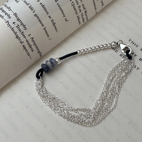 Pulsera Multicapa de Plata de Ley S925 con Piedra Natural para Mujer Cuentas Geométricas Cuerda Tejida Joyería