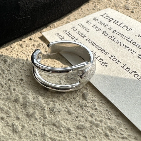 S925 Sterlingsilber Ring Für Damen Koreanischer Minimalismus Doppelschicht Gebürstet Verstellbar Geometrisch Fingerring Schmuck Geschenk