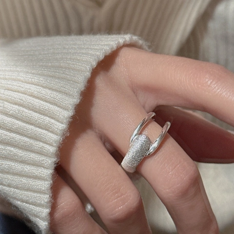 S925 Sterlingsilber Ring Für Damen Koreanischer Minimalismus Doppelschicht Gebürstet Verstellbar Geometrisch Fingerring Schmuck Geschenk