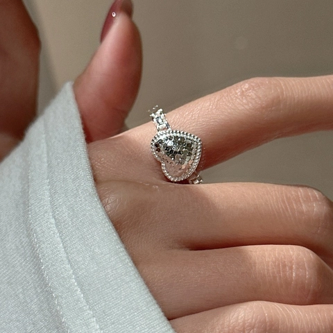 925 Sterling Silver Heart Open Ring For Women Korean Style Simple Adjustable Chain Band Rhinestone Inlaid Niche Design Ring
