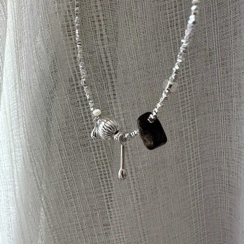Collar de Cuentas de Plata de Ley 925 para Mujer Colgante de Piedra Natural Irregular Vintage Perla de Calabaza Gota de Agua Joyería Cadena de Clavícula
