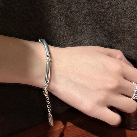 925 Sterlingsilber Armband Für Damen Minimalistisch Bambusrohr Rundperle Koreanischer Stil Verstellbare Kette Mode Retro Schmuck