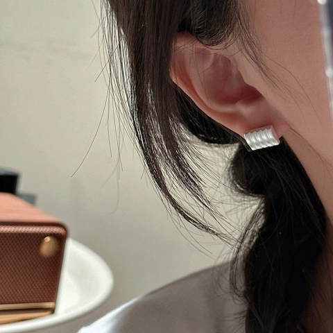 Orecchini a Bottone Rettangolari in Argento Sterling 925 con Trama a Onde Retrò Opaco Eleganti Gioielli Minimalisti Geometrici da Donna