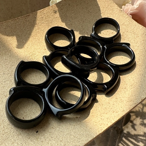 Anello in Agata Nera Minimalista per Donna Stile Coreano Retrò Geometrico con Parte Superiore Piatta Gioielli alla Moda