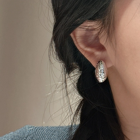 925 Sterling Silver Diamond Cut Hoop Earrings Minimalist Geometric Rhombic Texture Sparkling Ear Buckle Fashion Jewelry For Women