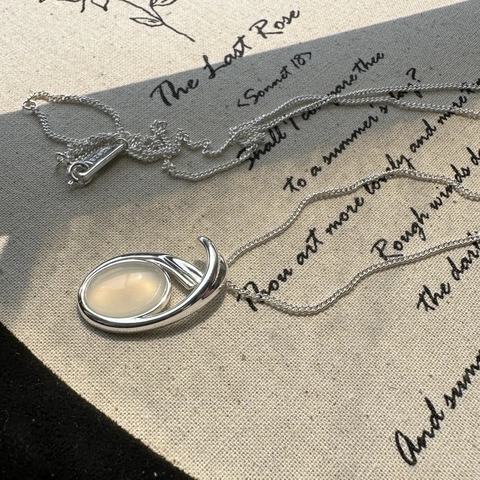 Vintage 925 Sterling Silver White Agate Pendant Necklace French Minimalist Geometric Clavicle Chain For Women Jewelry