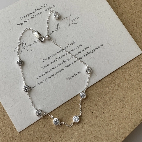 925 Sterling Silver Zirconia Beaded Spacing Bracelet For Women Minimalist Geometric Adjustable Electroplated Jewelry Gift